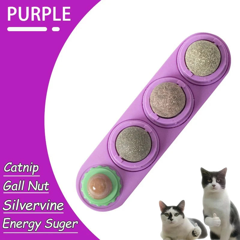 Purple catnip balls with a nut and silvervine flavor for cats