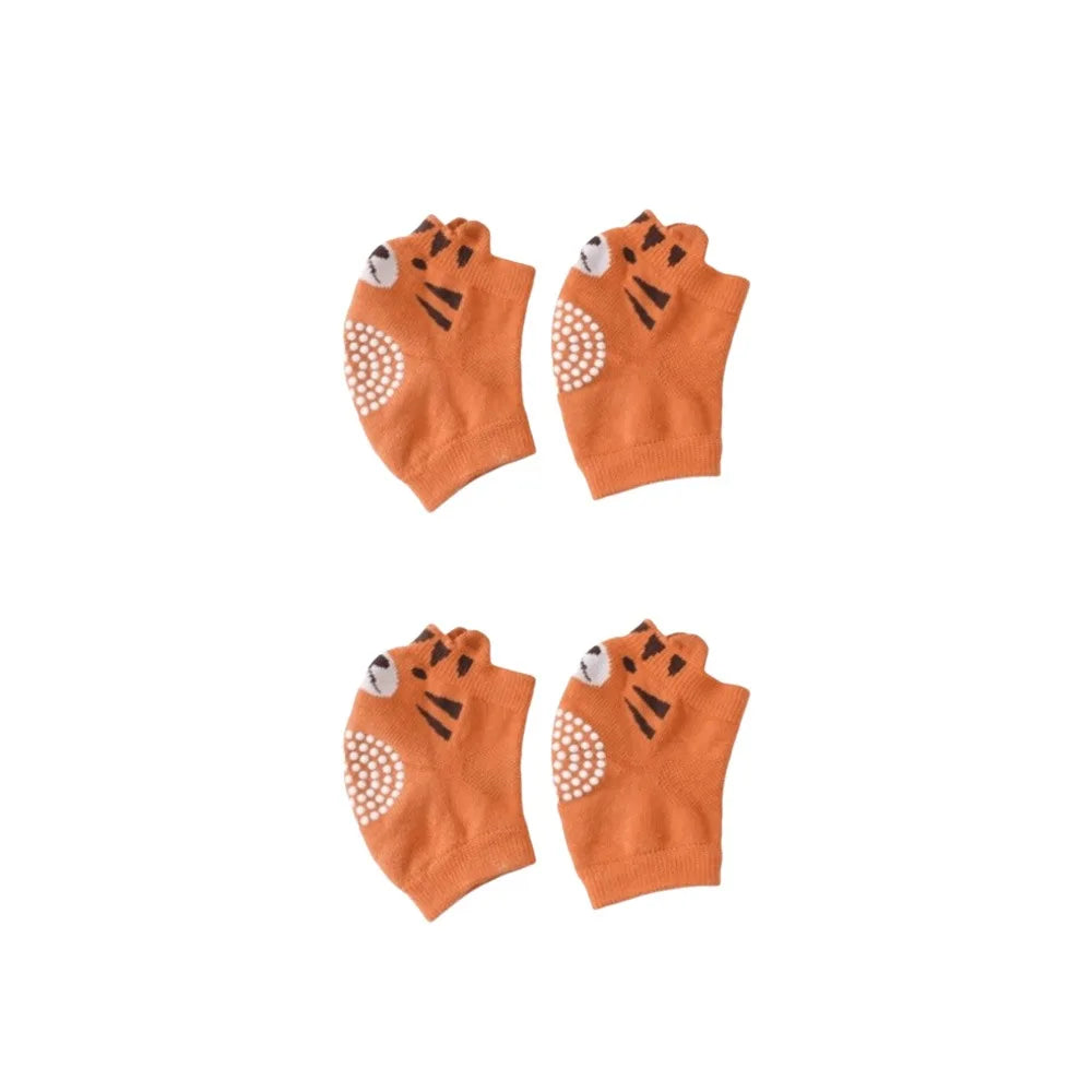 Pair of orange breathable dog knee pads with tiger print designs