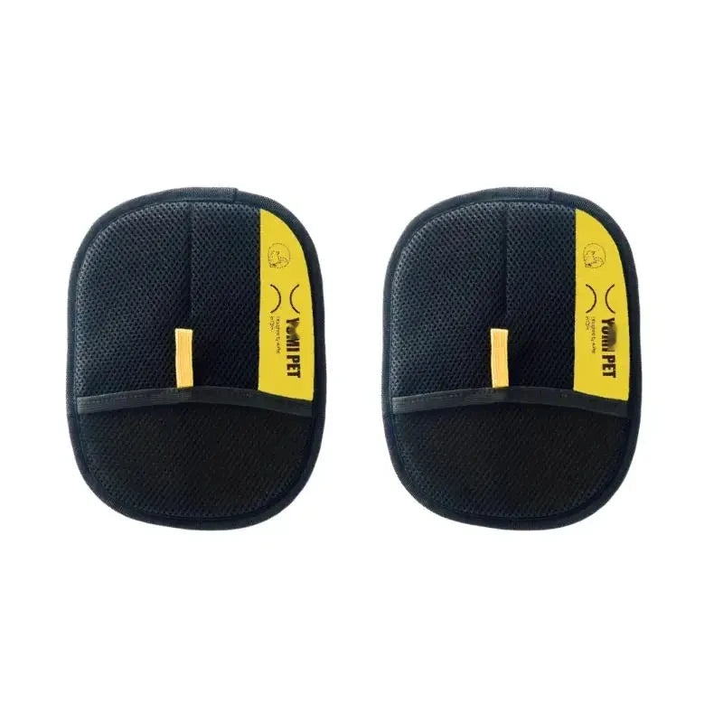 A pair of black electrostatic gloves designed for pet hair removal on cats and dogs.