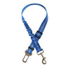 Arnés de seguridad azul y duradero para coche de perro con correa amortiguadora y hebilla metálica.