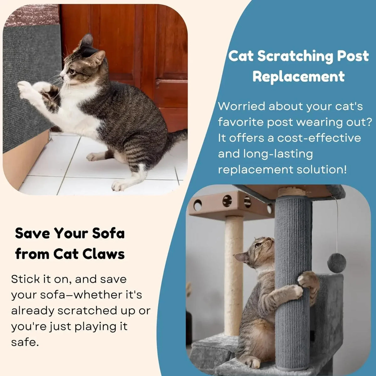 Eine Katze benutzt ein DIY- Kratzspielzeug, um sich an einem Möbelstück zu kratzen.