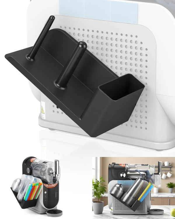 Black side-mounted cup organizer for Ninja slushie machines with multiple compartments