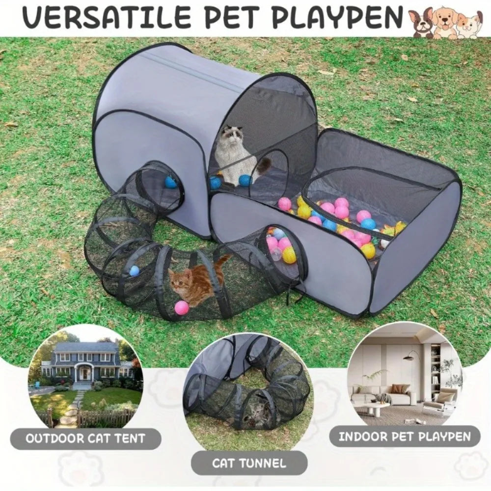 Vielseitiger Spielzelt für Haustiere mit Outdoor-Zelt und Indoor-Tunnel für Katzen und kleine Hunde.