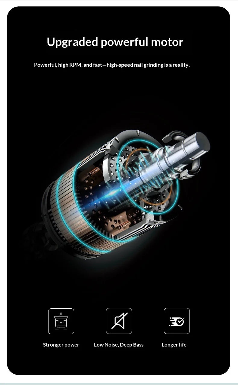 Close-up view of an upgraded powerful motor for a quiet rechargeable pet nail grinder featuring high RPM and fast grinding ca