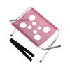 A pink portable pet grooming hammock stand with a mesh fabric and metal frame.