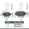 Size information chart showing dimensions and water capacity for small and large models of a bearded dragon water dish.