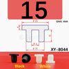 Black and white silicone rubber hole plugs shown next to a dimensioned diagram of an XY-8044 part.