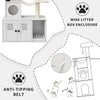 White 2-in-1 large cat enclosure with a hidden litter box and anti-tipping belt.