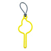 A yellow hands-free dog poop bag dispenser with a gray leash clip.