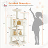 Detailed dimensions of a 4-tier cat tree tower showing various measurements and scale comparison.