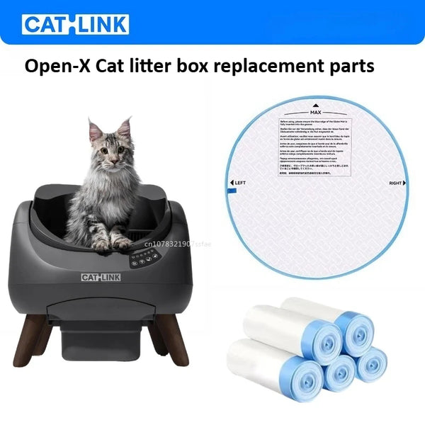 CatLink Open-X cat litter box replacement parts including multiple white liners