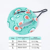Light green pet bucket hat with an avocado print shown flat with size recommendations.