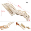 Wooden hamster hideout cave with peekaboo design shown in various angles and dimensions