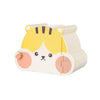 A cute cartoon hamster hideout house shaped like a stylized tiger face with pink and yellow accents.