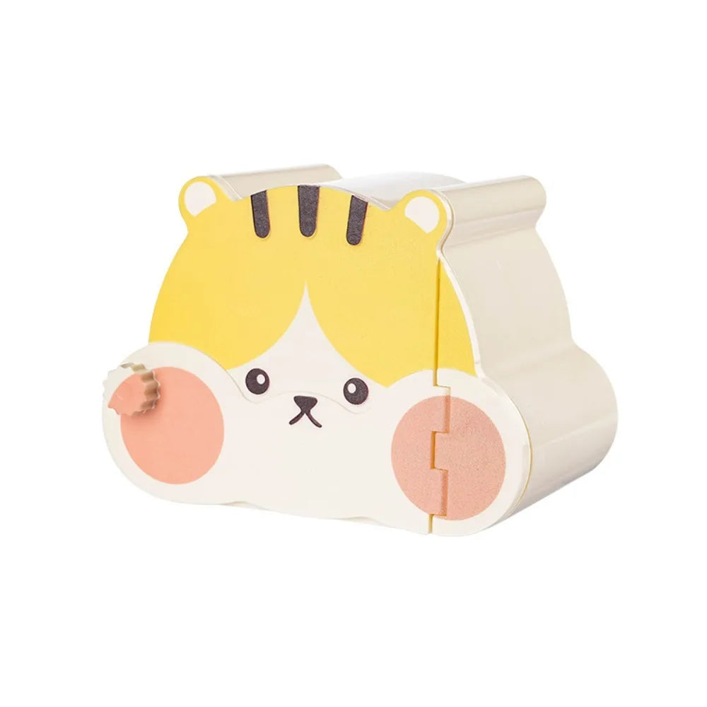 A cute cartoon hamster hideout house shaped like a stylized tiger face with pink and yellow accents.