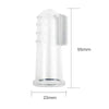 A clear silicone finger toothbrush for dogs with bristles, shown in a side view.
