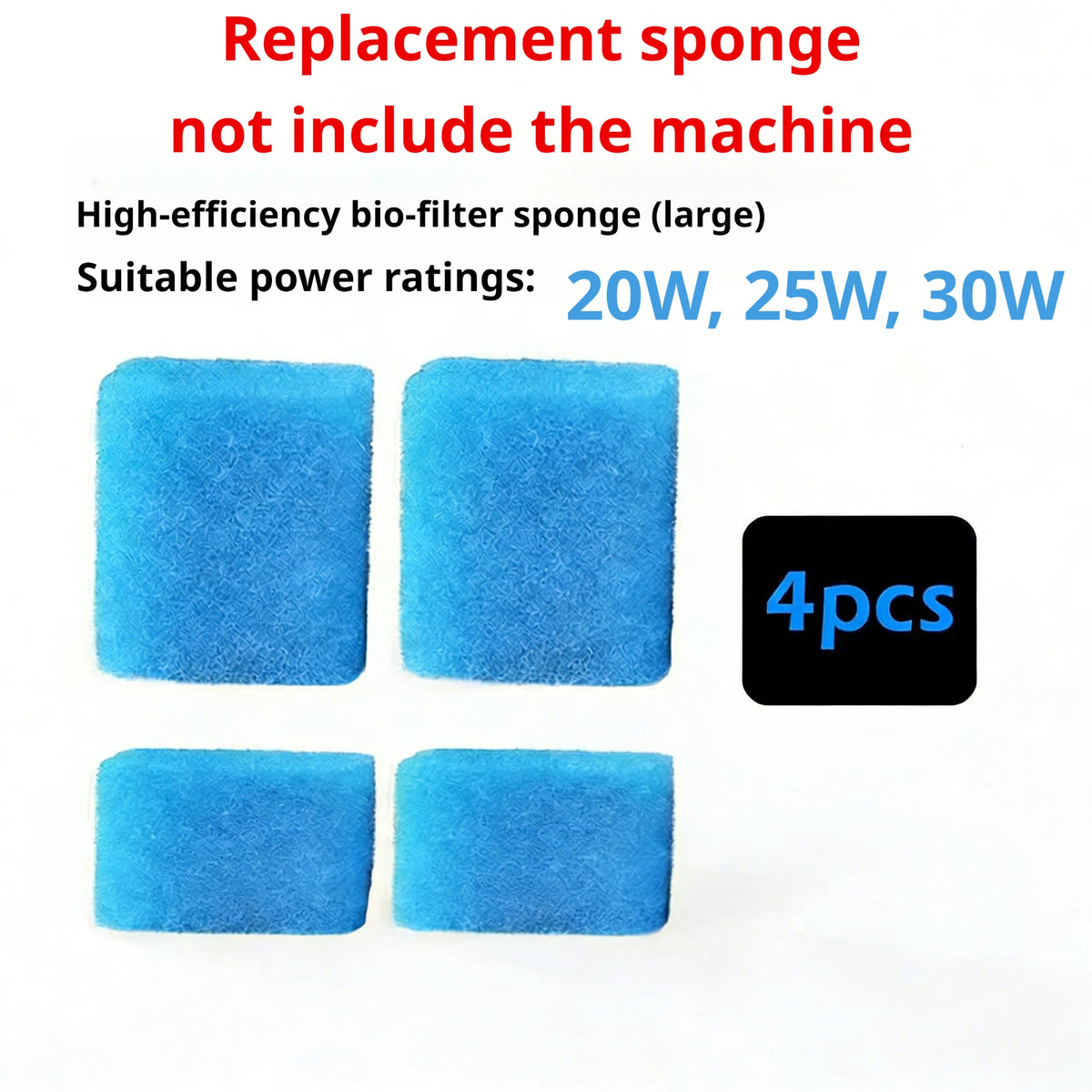 Quatre grandes éponges bleues de remplacement pour un biofiltre utilisé dans un système de pompe à air d'aquarium.