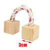 Natural wooden chew toy for small rodents featuring a braided rope in multi-colored yarn.
