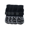 A set of black non-slip dog socks with extra-thick grips for protecting hardwood floors.