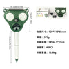 A green solar ultrasonic animal repeller with a motion sensor and a white rod.