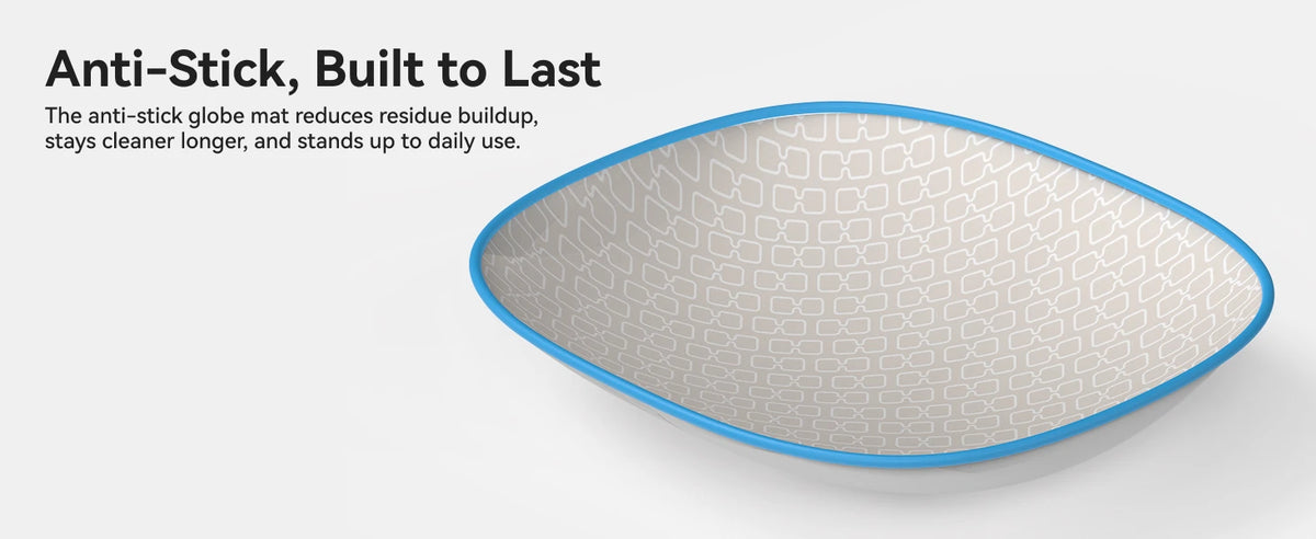 A light gray anti-stick globe mat for a cat litter box.