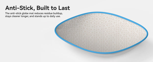 A light gray anti-stick globe mat for a cat litter box.