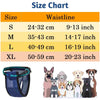 Size chart and various sizes of reusable washable dog diapers for female dogs