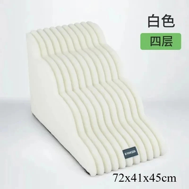 White pet safety climbing stairs for dogs shown in a side view with dimensions 72x41x45cm