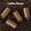 Rolls of biodegradable scented dog poop bags in a matte brown color scattered on coffee beans.