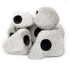 A collection of rough, gray ceramic pieces shaped like cichlid caves for aquarium decor.