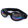 Durable schwarze Hundesignbrille mit UV-Schutz, farbigen spiegelnden Linsen und schwarzem Riemen.