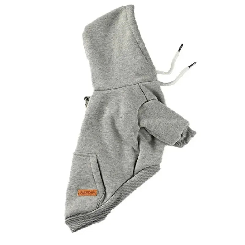 Sudadera con capucha gris impermeable para perros de tamaño pequeño a mediano.