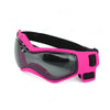 Pink and black adjustable UV protection dog sunglasses with dark lenses