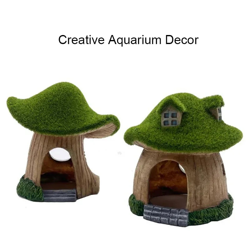 A green resin aquarium decor featuring a natural tree-like hiding shelter for shrimp and small fish.