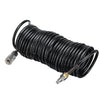 Black 25FT heavy-duty air compressor hose coiled with quick coupler and PE adapter
