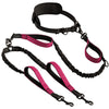 Black and pink padded double dog leash for two dogs with padded handles