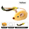 Yellow cat toy featuring a bell feather tail and an electric cat mice.