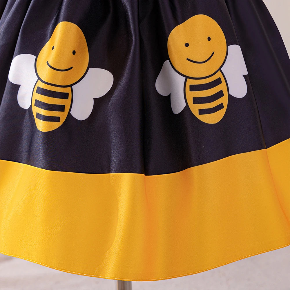 Robe tutu pour filles à motif abeille, jaune et noir