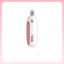 A white professional pet nail clipper trimmer with a pink body and silver top.