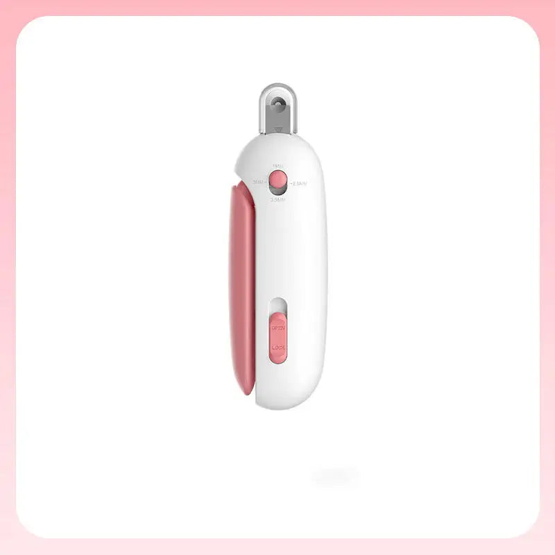 A white professional pet nail clipper trimmer with a pink body and silver top.