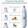 A white electric pet nail grinder with three ports for small, medium, and large pets.