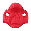 A bright red quilted hooded jacket for a dog.