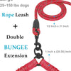 Red rope leash with a double bungee extension for large dogs
