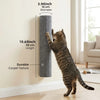 A tabby cat is interacting with a cylindrical, textured gray scratching post mounted on a wall.