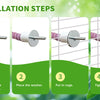 Four steps showing how to install a colorful bird rope perch stand for an aviary.