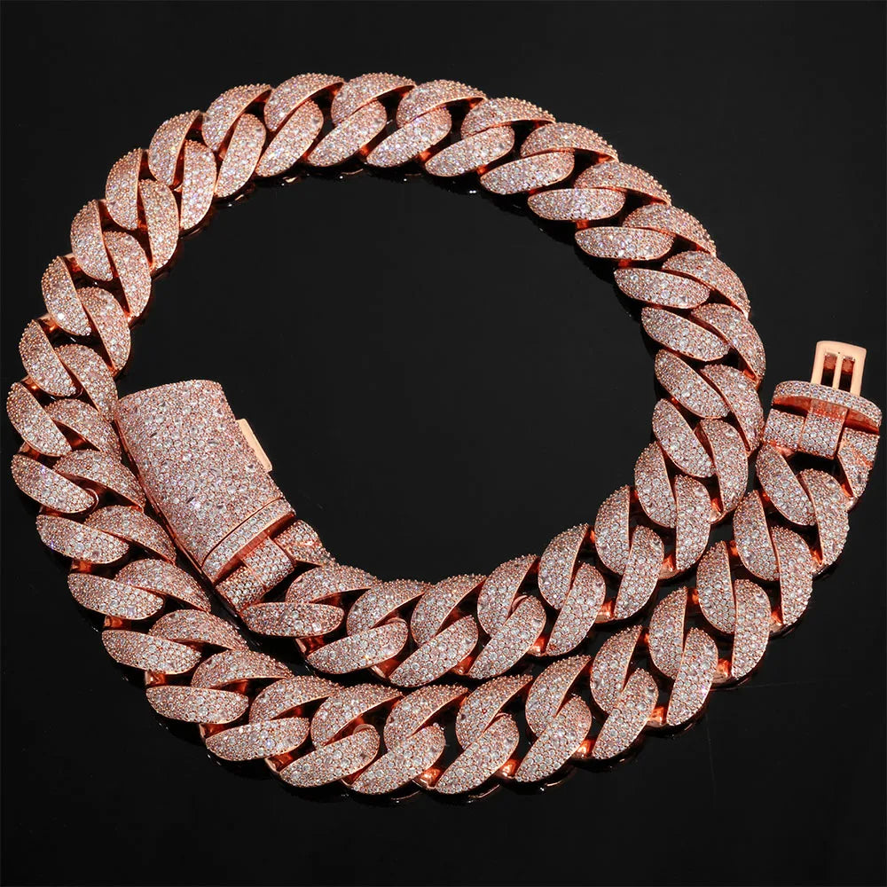 Rose gold plated curved flip buckle Cuban link necklace with rose gold tone and diamond accents