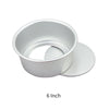 A round aluminum cake pan set consisting of a ring and a separate disc, labeled 6 Inch.