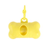 Yellow bone-shaped dog waste bag dispenser with a hook for on-the-go cleanup