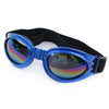 Blaue Kunststoff-Sonnenbrille für Haustiere mit schwarzem Riemen und getönten Linsen