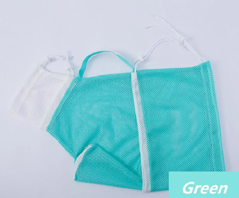 A bright turquoise reusable mesh cat grooming and bathing bag is shown against a white background.